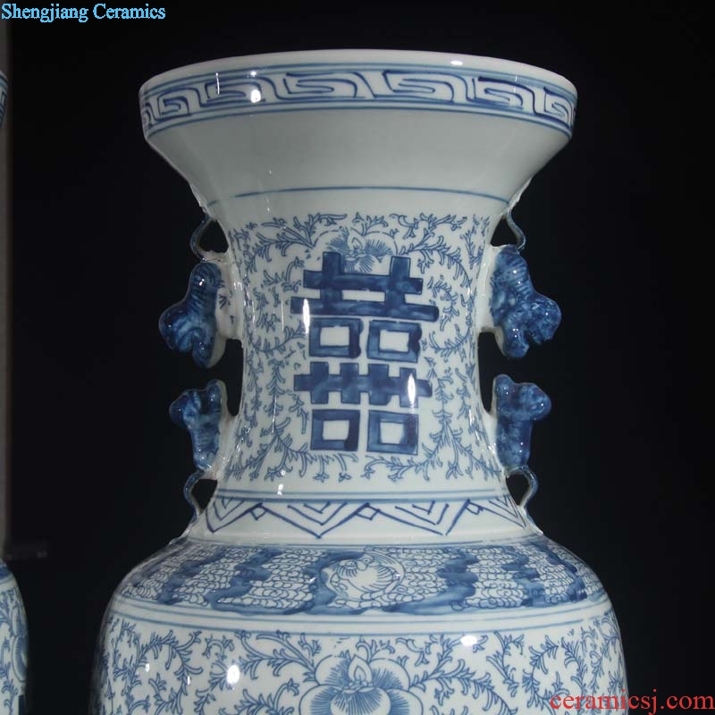 Jingdezhen imitation porcelain happy character of the republic of dowry vase 60 cm high classical antique vase happy character display vase