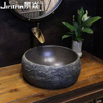 JingYan stone grain art on the stage basin round ceramic lavatory Chinese style restoring ancient ways basin archaize on the sink