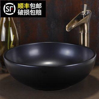 JingYan black art stage basin of jingdezhen ceramic lavatory basin archaize restoring ancient ways round the sink basin