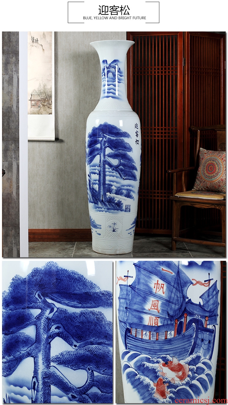 Jingdezhen ceramics super-large hand-painted hotel opening gifts sitting room adornment is placed large blue and white porcelain vase