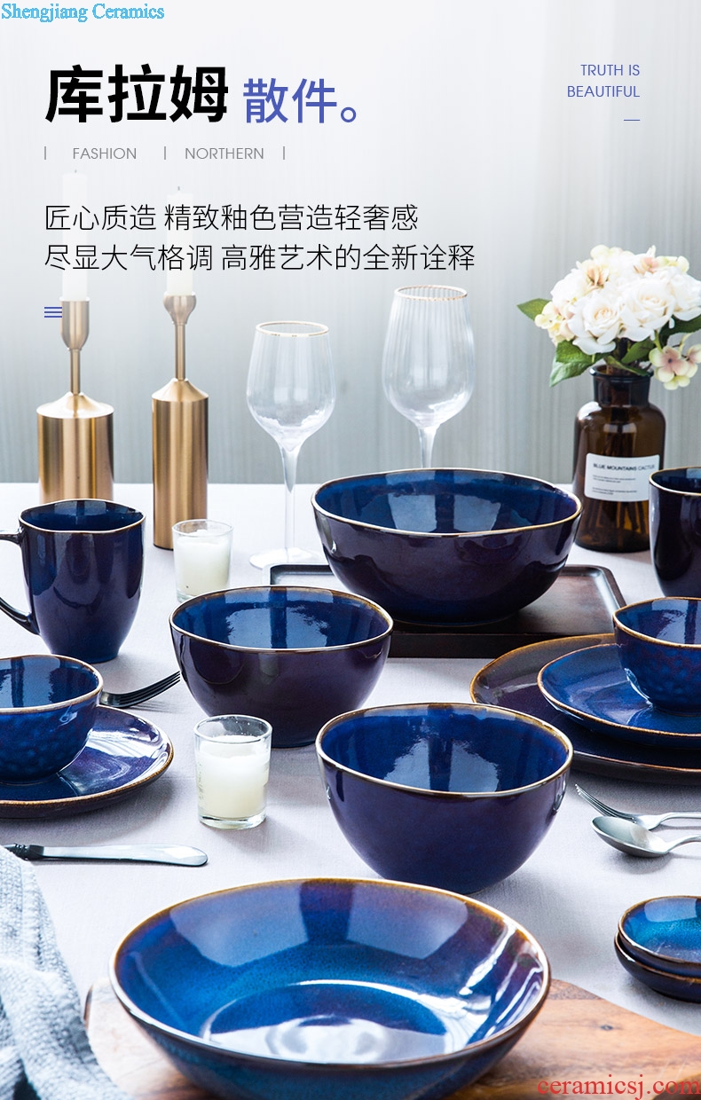 Eat dishes with a single job simple retro ceramic tableware Nordic japanese-style flat soup bowl combination salad bowl