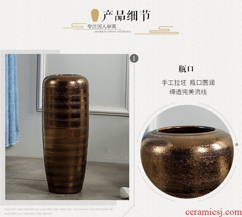 Jingdezhen vase large-sized ceramic flower arrangement is contemporary and contracted landing creative decorative furnishing articles gold-plated dried flowers