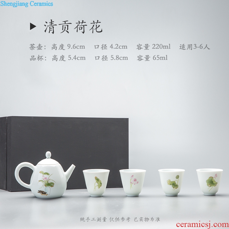 TaoXiChuan hand-painted lotus powder enamel teapot suit household small jingdezhen ceramic teapot kung fu tea set