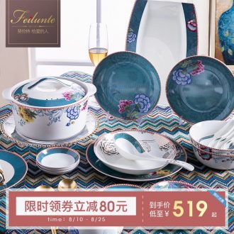 Fiji trent dishes suit household combination 6 Chinese high-grade bone porcelain of jingdezhen ceramic dishes