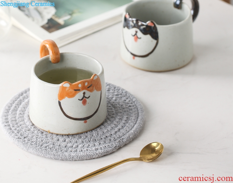 Mark cup Nordic ins cartoon dog ceramic coffee cup manually cute shiba inu creative valentine's birthday present