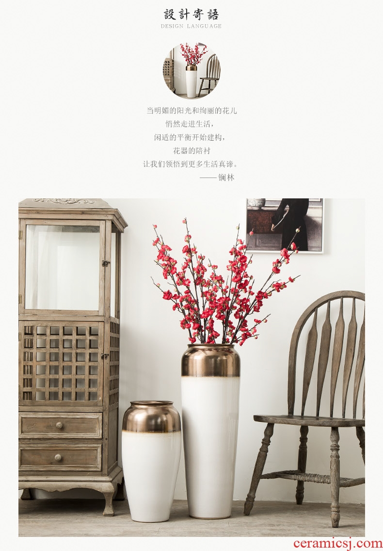 Jingdezhen ceramic vase landing the sitting room porch decorate place large Nordic hotel villa dry flower decoration