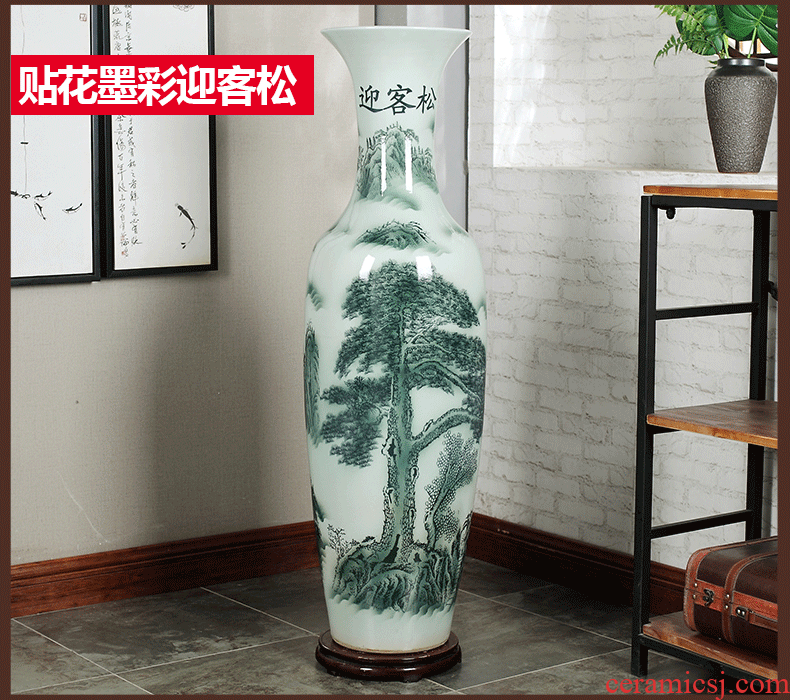 Jingdezhen ceramics hand of large blue and white vase hotel office Chinese flower arranging sitting room adornment