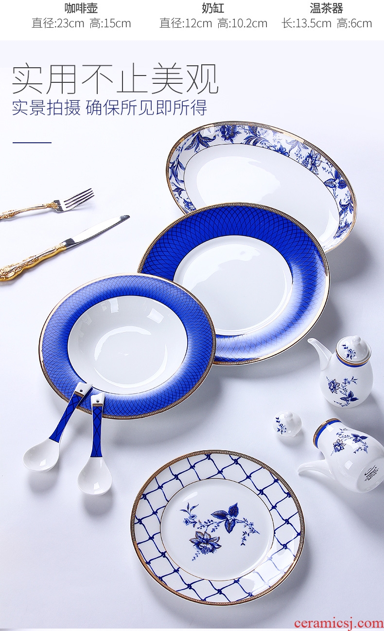 New Chinese blue and white porcelain bowls suit tangshan high-grade bone porcelain tableware ceramic dishes dishes suit household Chinese wind