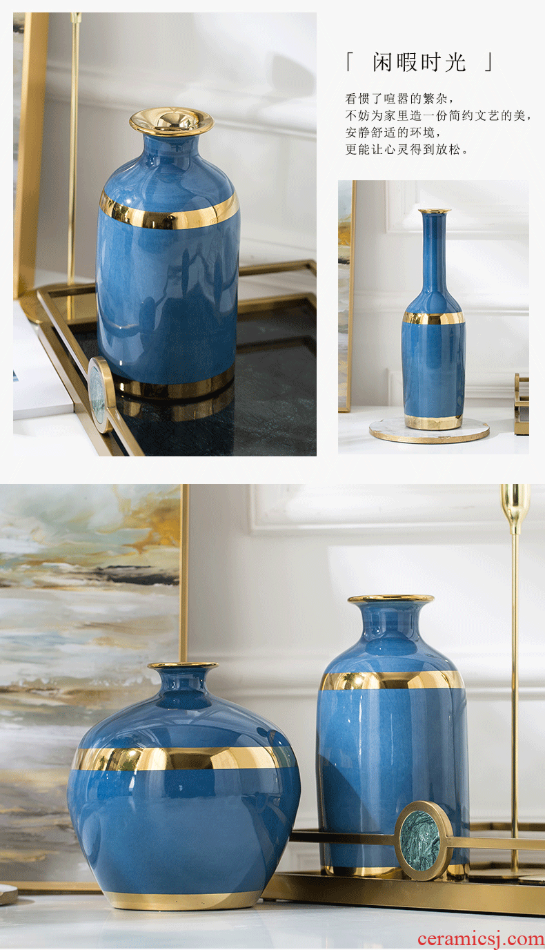 New Chinese style household blue vase ceramic vase furnishing articles furnishing articles flower arranging European contracted sitting room porch with phnom penh