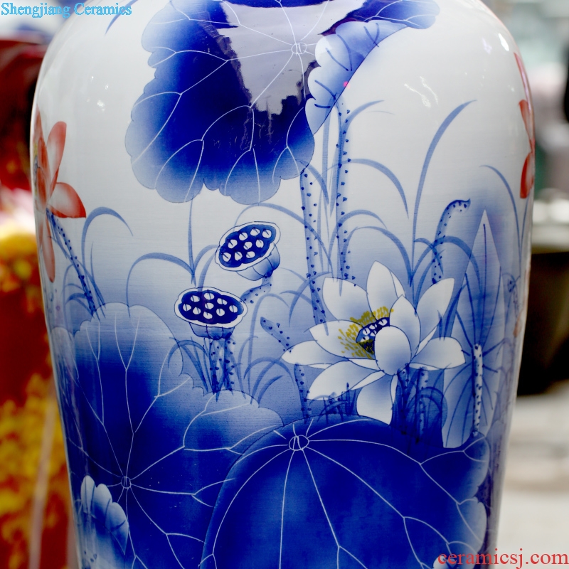 Jingdezhen blue and white porcelain painting from year to year than big vase household living room floor furnishing articles store opening gifts