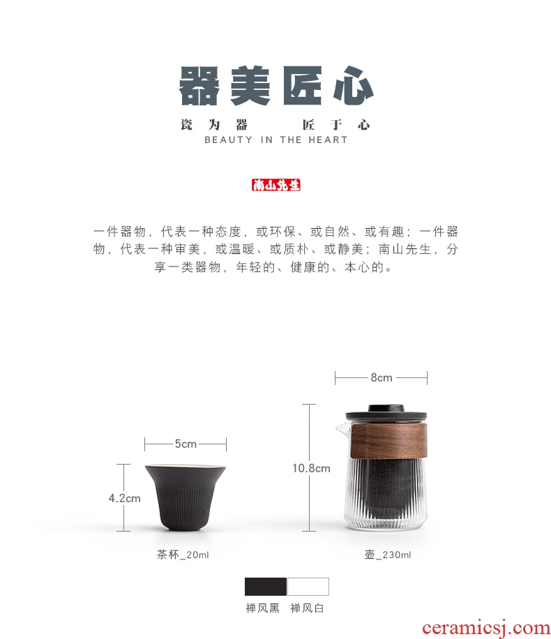 Mr Nan shan crack cup against a pot of three cups of hot ceramics glass portable travel kung fu tea set contracted