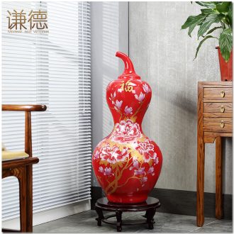 Jingdezhen ceramics red bottle gourd of large vase housewarming wedding gifts living room TV cabinet decorative furnishing articles
