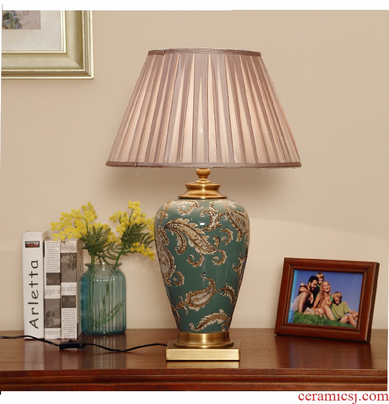 Ceramic lamp sitting room bedroom berth lamp contracted retro decoration art creative large villa study desk lamp