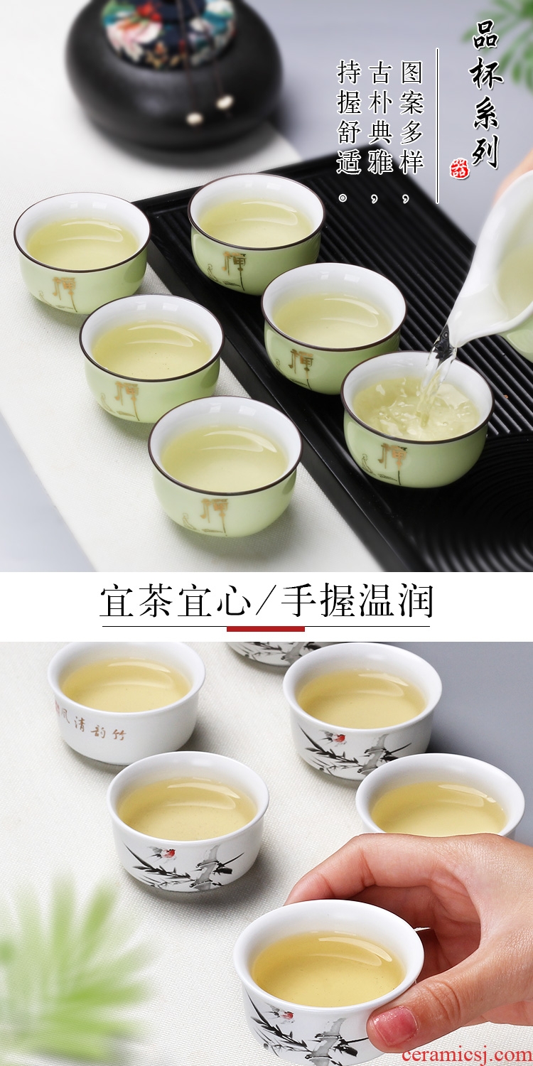 Leopard lam kung fu small ceramic cups of tea light bowl tea master sample tea cup purple sand cup tea of blue and white porcelain