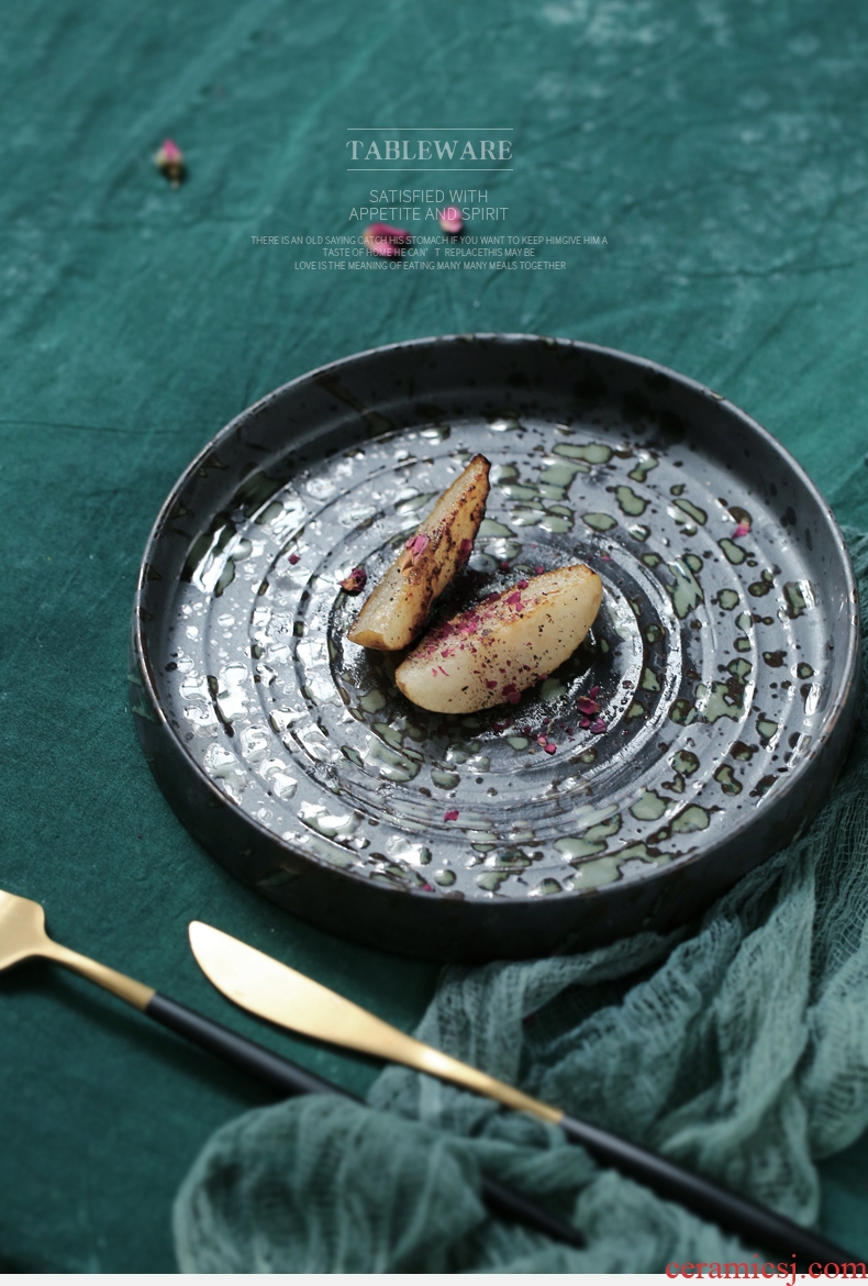 East glorious ancient Japanese tableware ceramics creative steak dish western flat dish dish dish dish circular nostalgic big plate