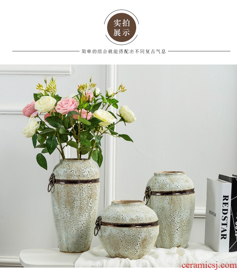 Desktop retro ceramic vases, dried flowers flower arrangement sitting room porch tea table wine of Chinese style household decorative furnishing articles