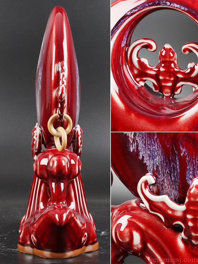 Jun porcelain ceramics vase carved five blessings red kiln furnishing articles home decoration art collection of handicraft