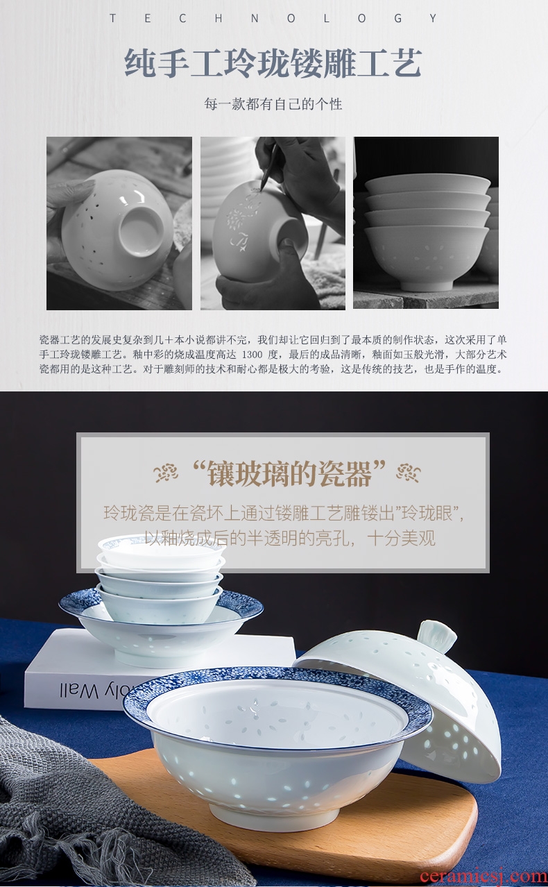 Fiji trent jingdezhen blue and white porcelain tableware suit exquisite glair Chinese dishes dishes suit household gifts