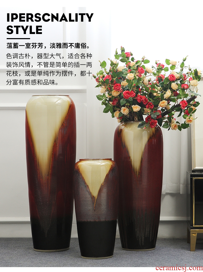 New Chinese style ceramic landing simulation flower vase large sitting room suit dry flower arrangement home furnishing articles