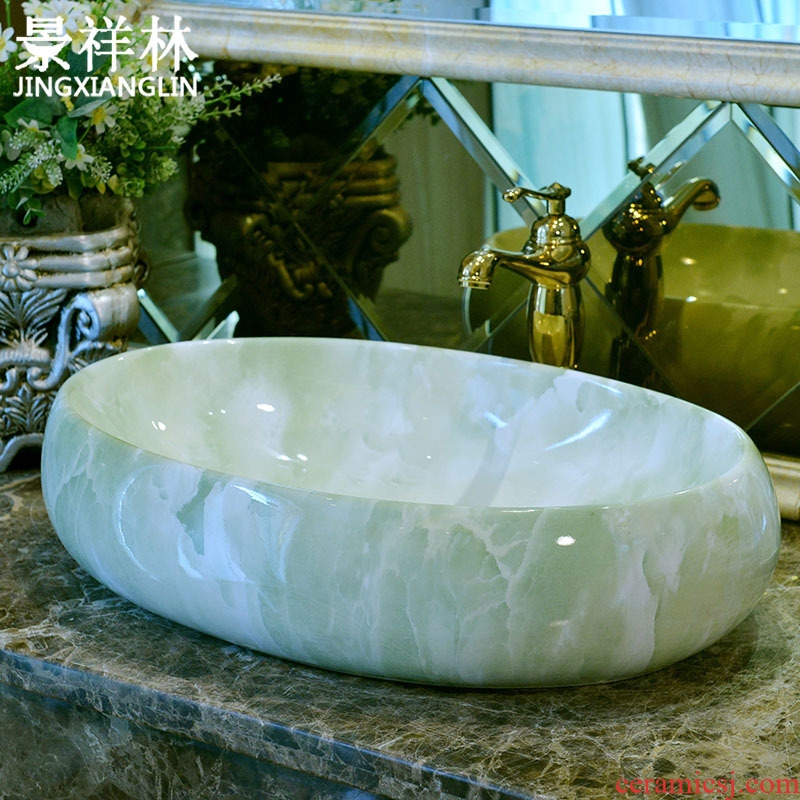 Ceramic wash basin stage basin sink European marble bathroom art basin oval lavatory basin