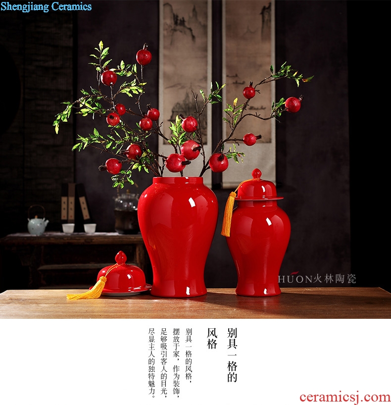 Jingdezhen ceramic tank storage tank general red vase of new Chinese style living room TV wine decorates porch place