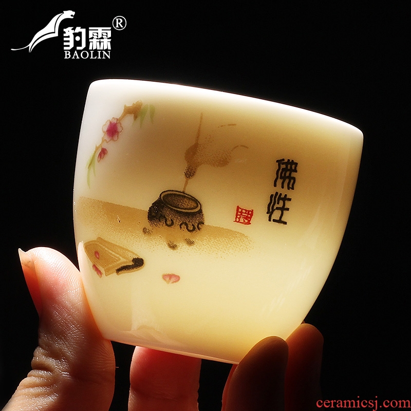 Leopard lam owner, a cup of tea light kung fu ceramic cups single household pure manual white porcelain jingdezhen small sample tea cup