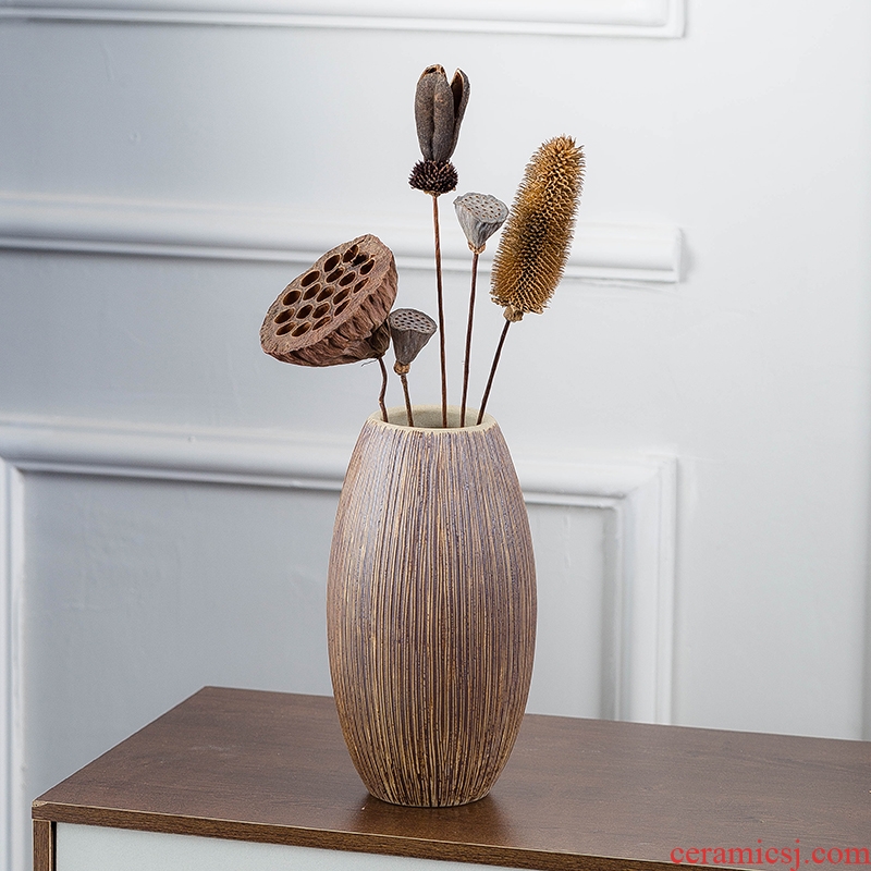 Ceramic vase three-piece restoring ancient ways of contemporary and contracted household wine decorative flower implement creative furnishing articles dry flower vase