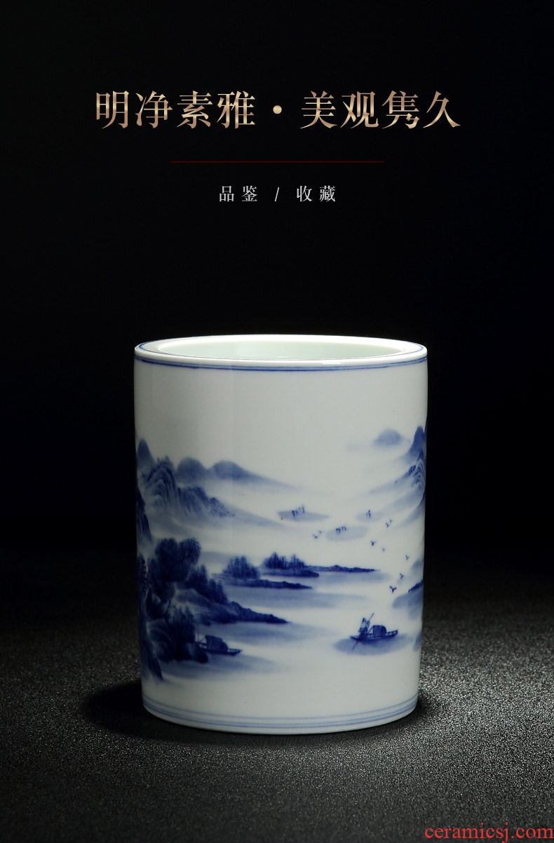 Hao statue of jingdezhen ceramics antique hand-painted of blue and white porcelain brush pot office study adornment handicraft furnishing articles