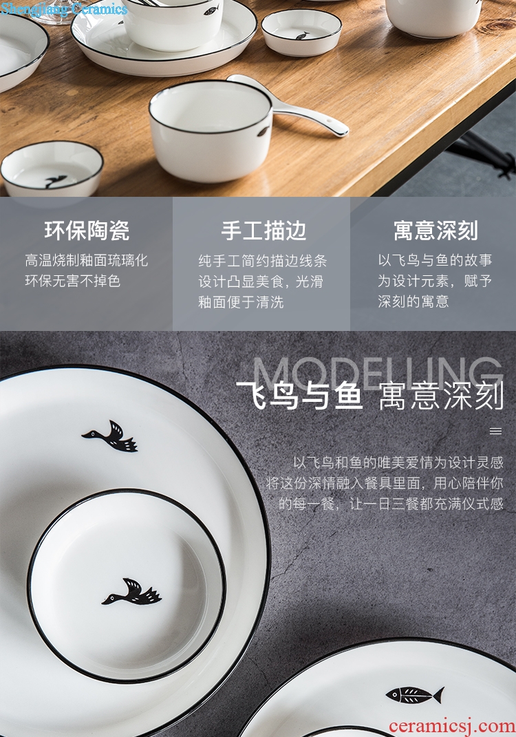 Million jia IJARL dishes suit ceramic tableware suit 32 head under the Nordic glaze color birds and fish series
