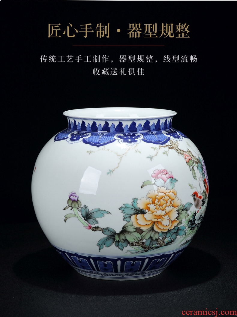 Hand-painted antique vase jingdezhen ceramic bottle is placed the sitting room is blue and white porcelain painting and calligraphy cylinder new Chinese style antique porcelain