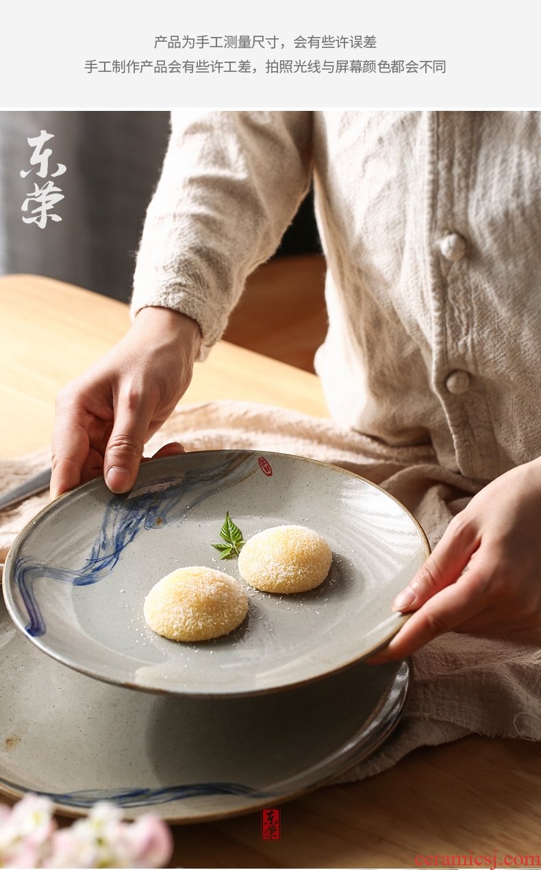 Coarse ceramic tableware dish dish dish dish hand-painted beefsteak dish japanese-style flat retro ceramic plate deep dish for breakfast