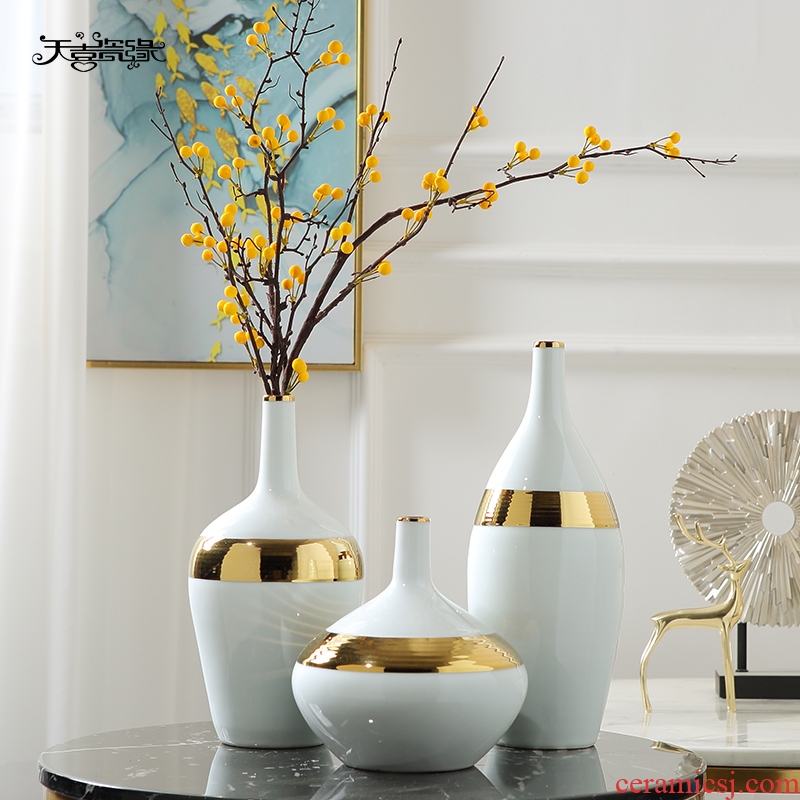 Modern new Chinese style ceramic vase furnishing articles dried flower arranging flowers contracted sitting room TV ark Nordic soft outfit, household act the role ofing is tasted