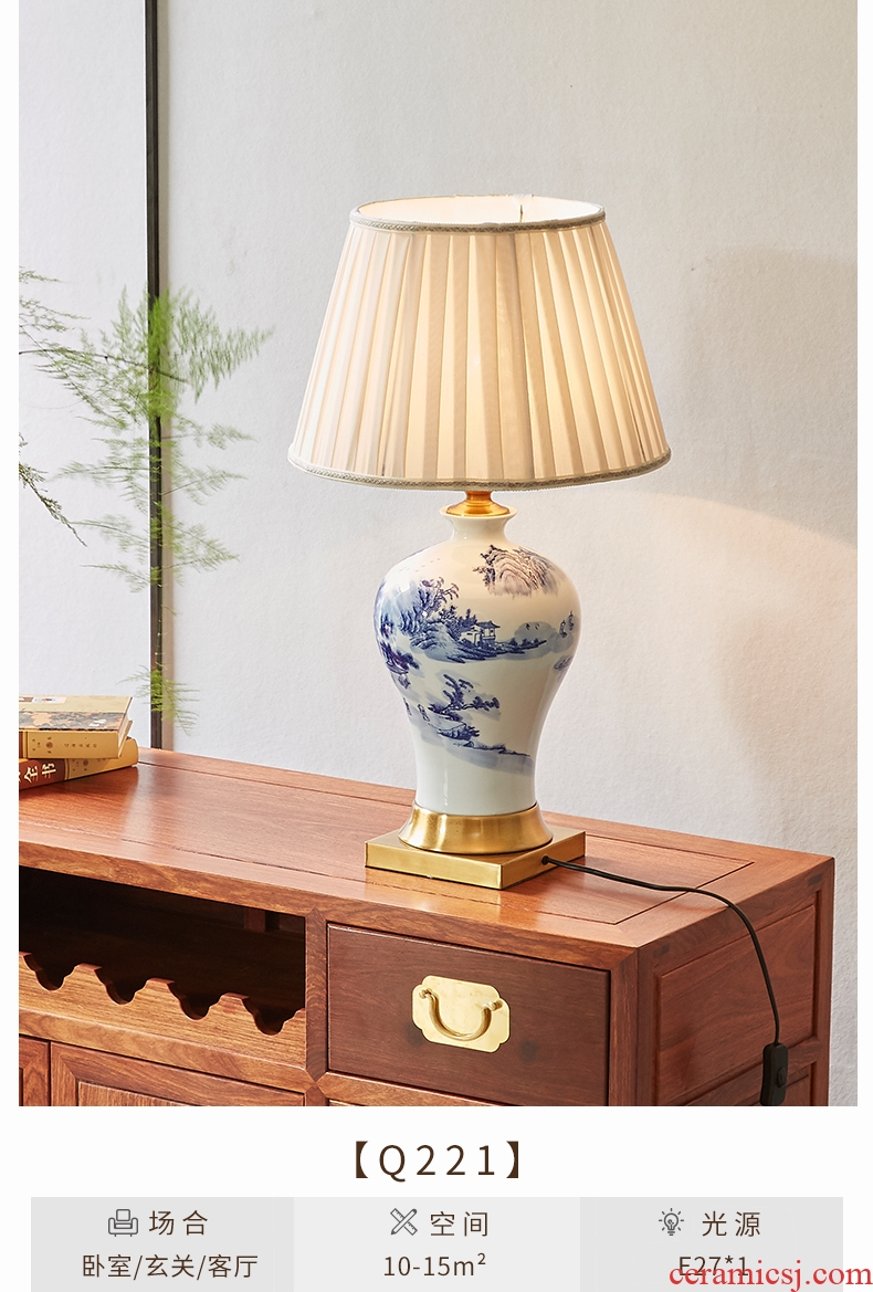 Chinese marriage room bedroom lamp contracted classic creative household berth lamp ceramic light luxury sitting room adornment lamps and lanterns