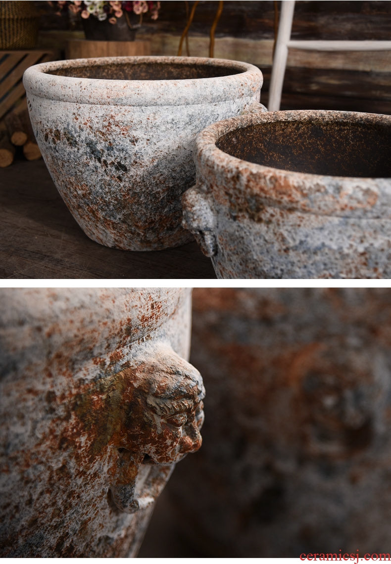 Ceramic antique VAT coarse pottery handmade head big flowerpot tank floor furnishing articles courtyard garden bucket basin to plant trees