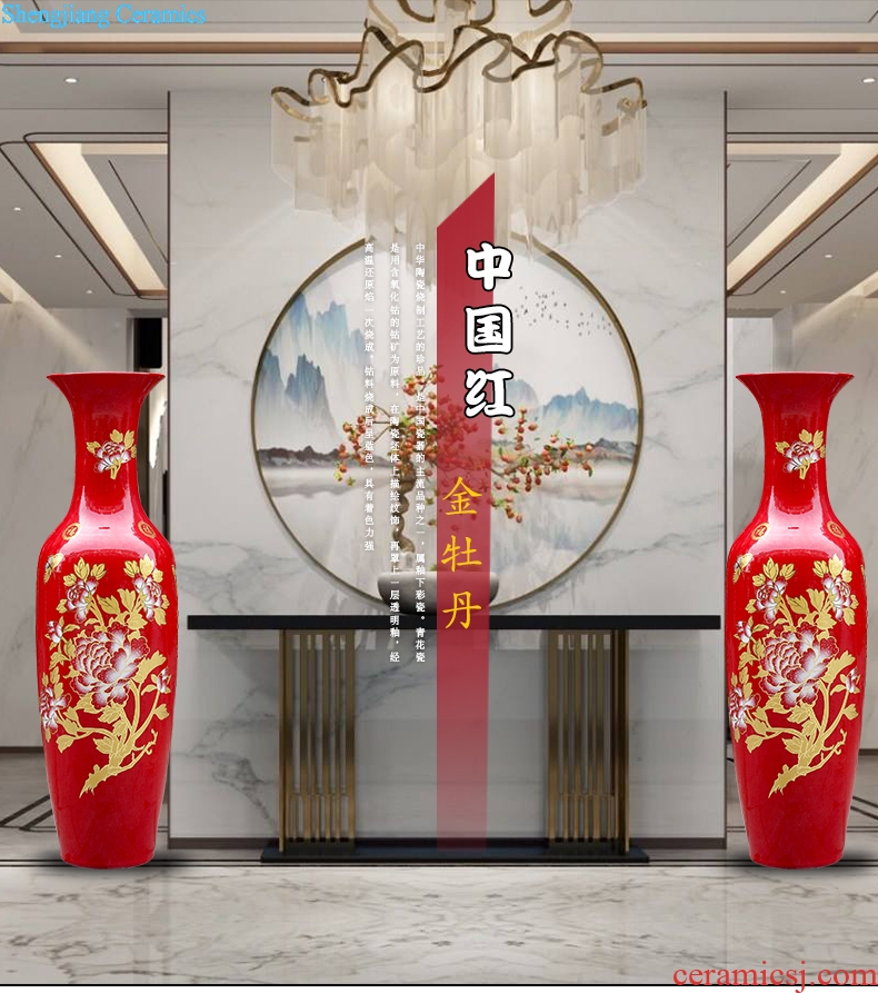 Jingdezhen chinaware bottle of Chinese red Mosaic gold peony flowers prosperous landing big vase hotel living room furnishing articles