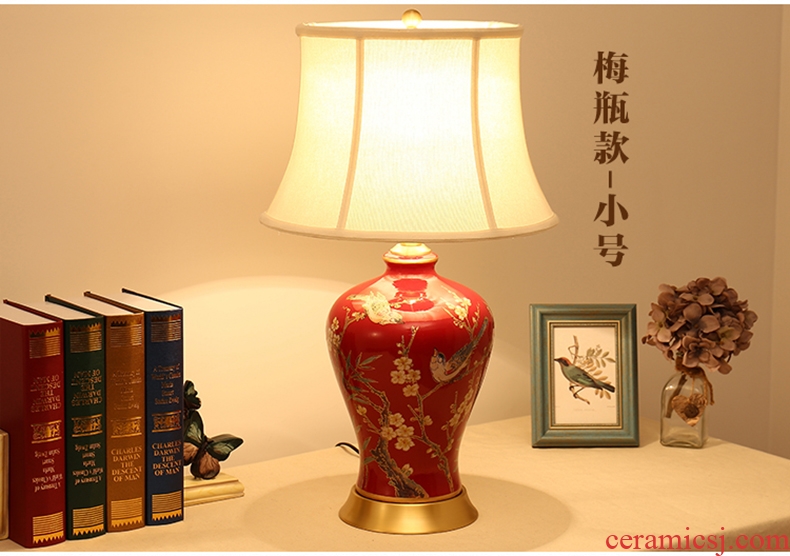 Desk lamp of bedroom the head of a bed room new Chinese American country European rural marriage room painted flowers and birds ceramic copper lamp
