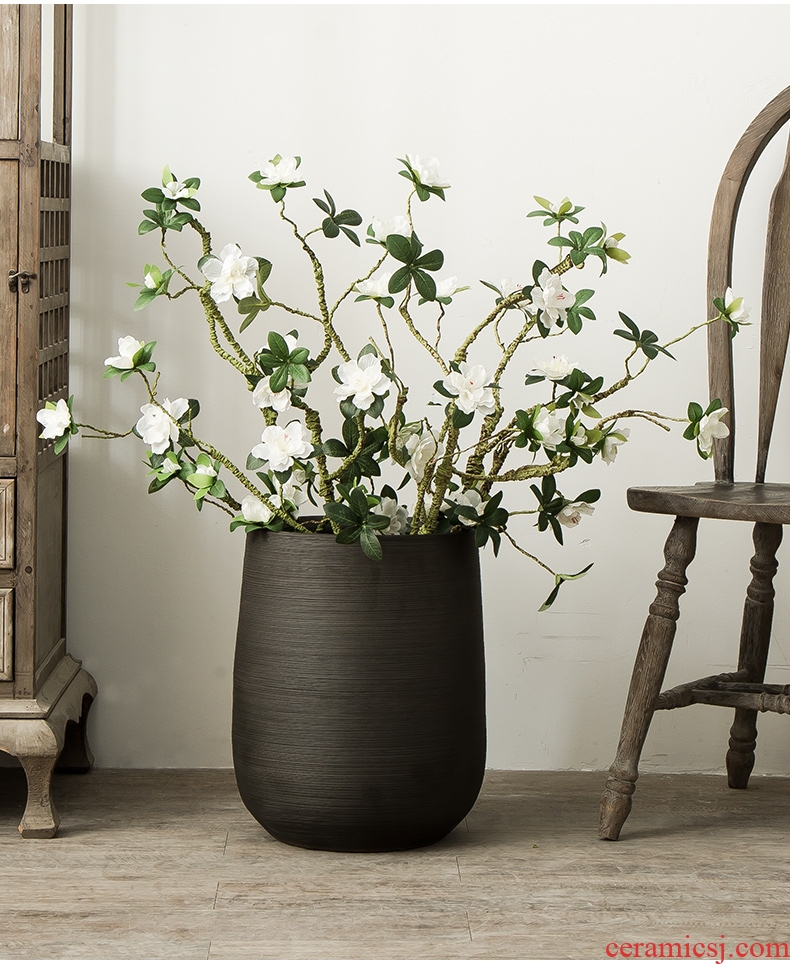 The Nordic idea ground flower arranging ceramic flower implement green plant decoration to the hotel villa furnishing articles vase VAT black flower pot