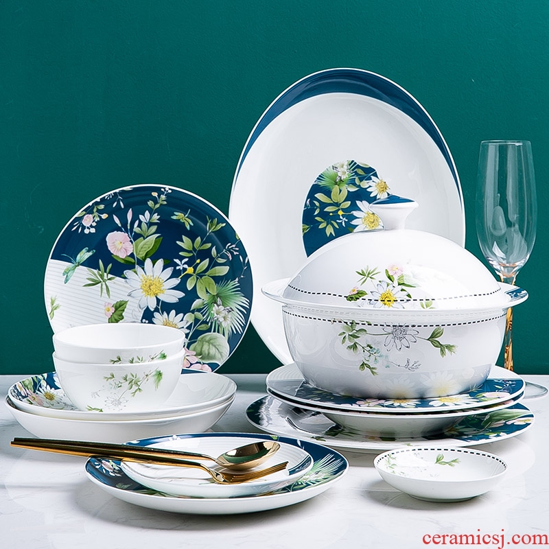 Dishes suit household European dishes contracted jingdezhen ceramic tableware suit ins northern wind ceramic tableware