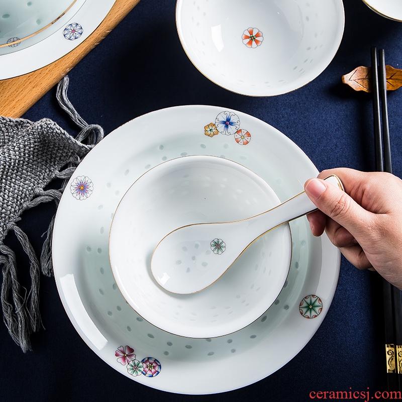 Fiji trent jingdezhen and exquisite porcelain tableware suit Chinese high-grade bowl chopsticks dishes home dishes gift set