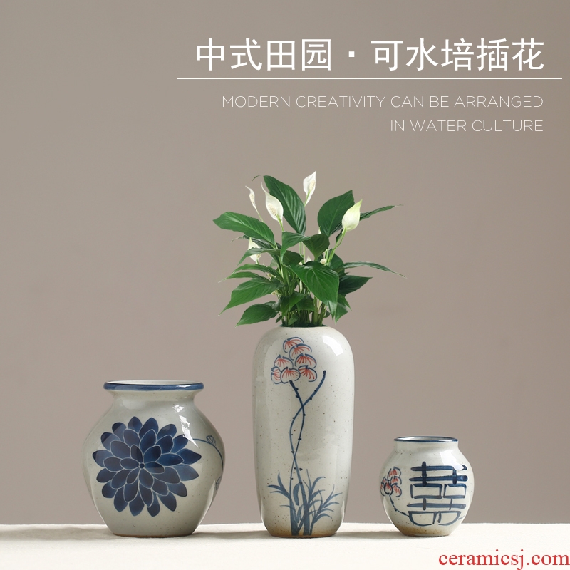 Chinese style flower implement ceramic vase sitting room furnishing articles retro rural household table study flower arranging dried flower decorations