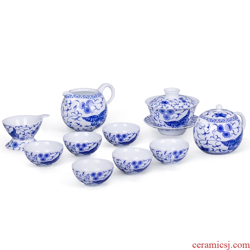 Blower, jingdezhen blue and white porcelain tea set suits home a whole set of kung fu tea set contracted lid bowl and cups of tea cups