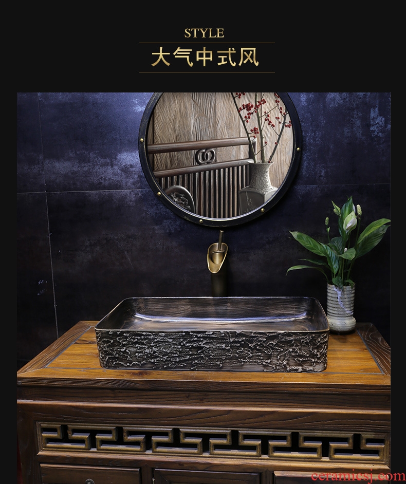 JingYan creative thin edge stone grain art stage basin rectangle ceramic lavatory toilet lavabo restoring ancient ways