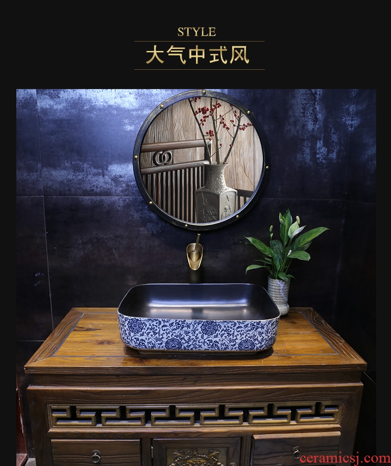 JingYan son back to the Chinese blue and white porcelain art stage basin rectangle ceramic lavatory toilet lavabo single basin