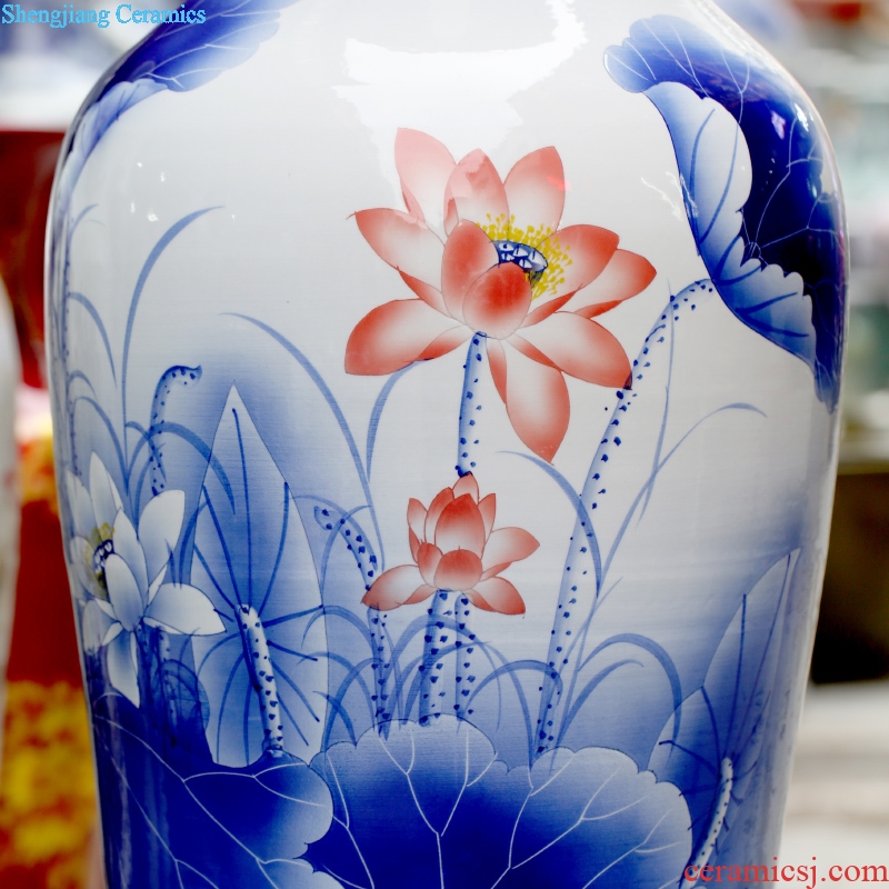 Jingdezhen blue and white porcelain painting from year to year than big vase household living room floor furnishing articles store opening gifts