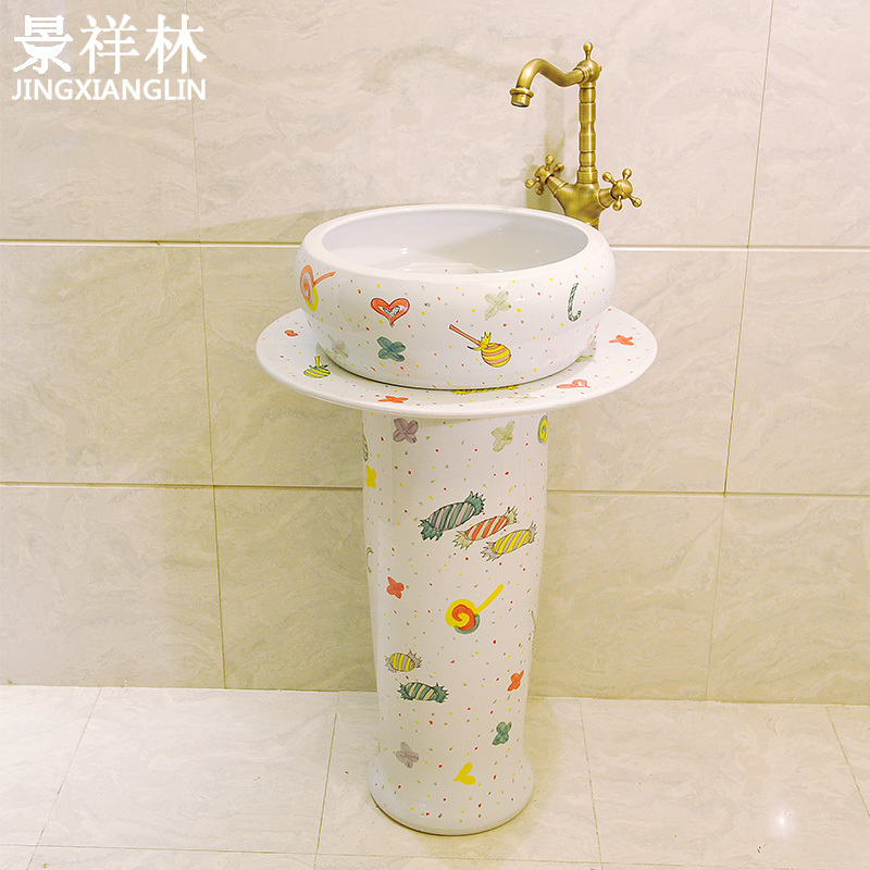 Ceramic column basin floor balcony column type lavatory basin creative one-piece column basin sink
