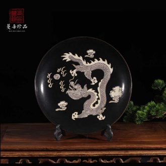 Jingdezhen ancient flavor art dragon decoration plate black plum flower porcelain art personality furnishing articles