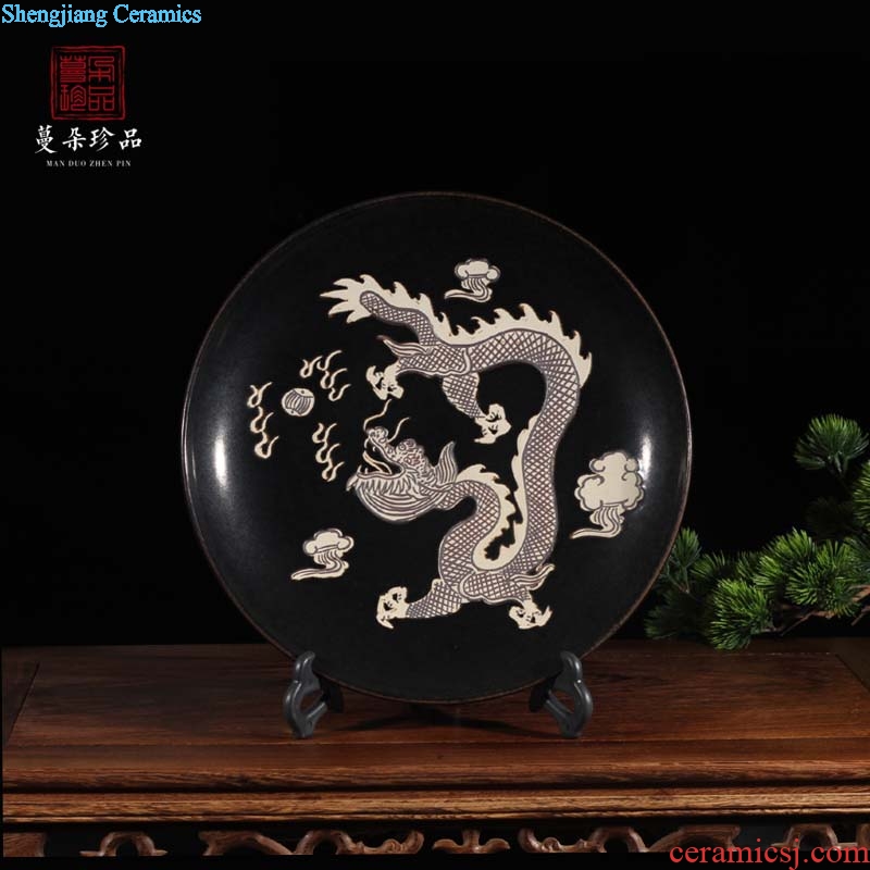Jingdezhen ancient flavor art dragon decoration plate black plum flower porcelain art personality furnishing articles