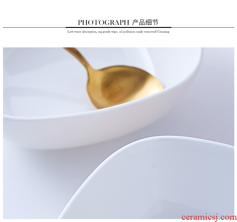 Creative jingdezhen ceramic bowl of salad bowl bone porcelain white household sifang rainbow noodle bowl bowl personality microwave oven is available