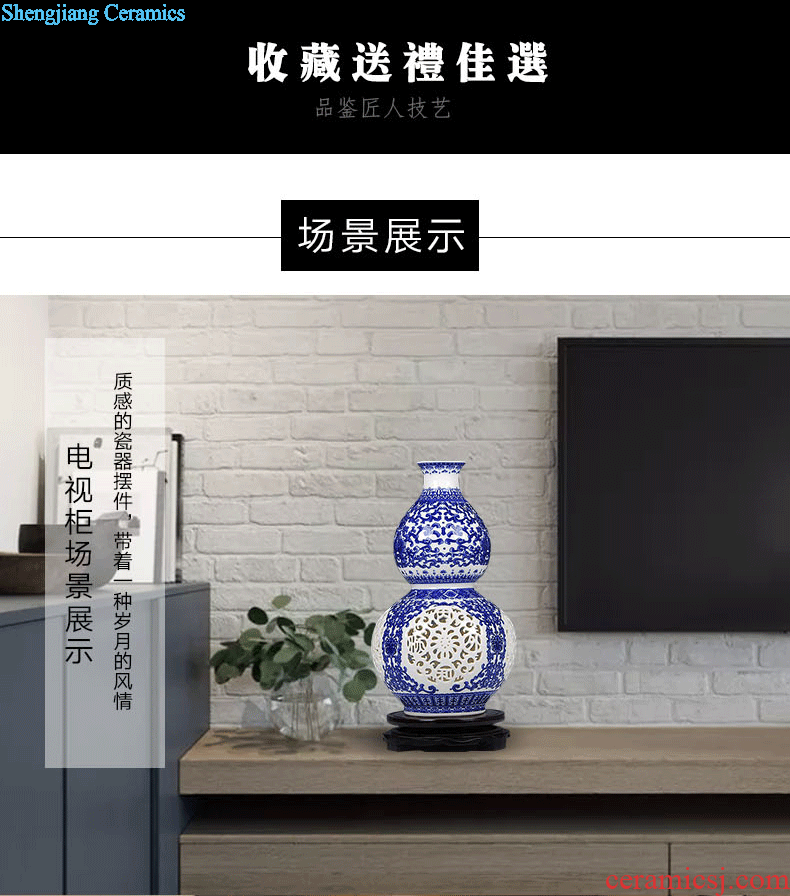 Jingdezhen ceramics hollow-out blue bottle of sitting room place contemporary and contracted household adornment newly-married celebration gift