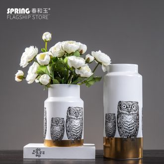 Creative personality owl ceramic vase furnishing articles boreal Europe style home sitting room flower arranging flower implement desktop ornaments